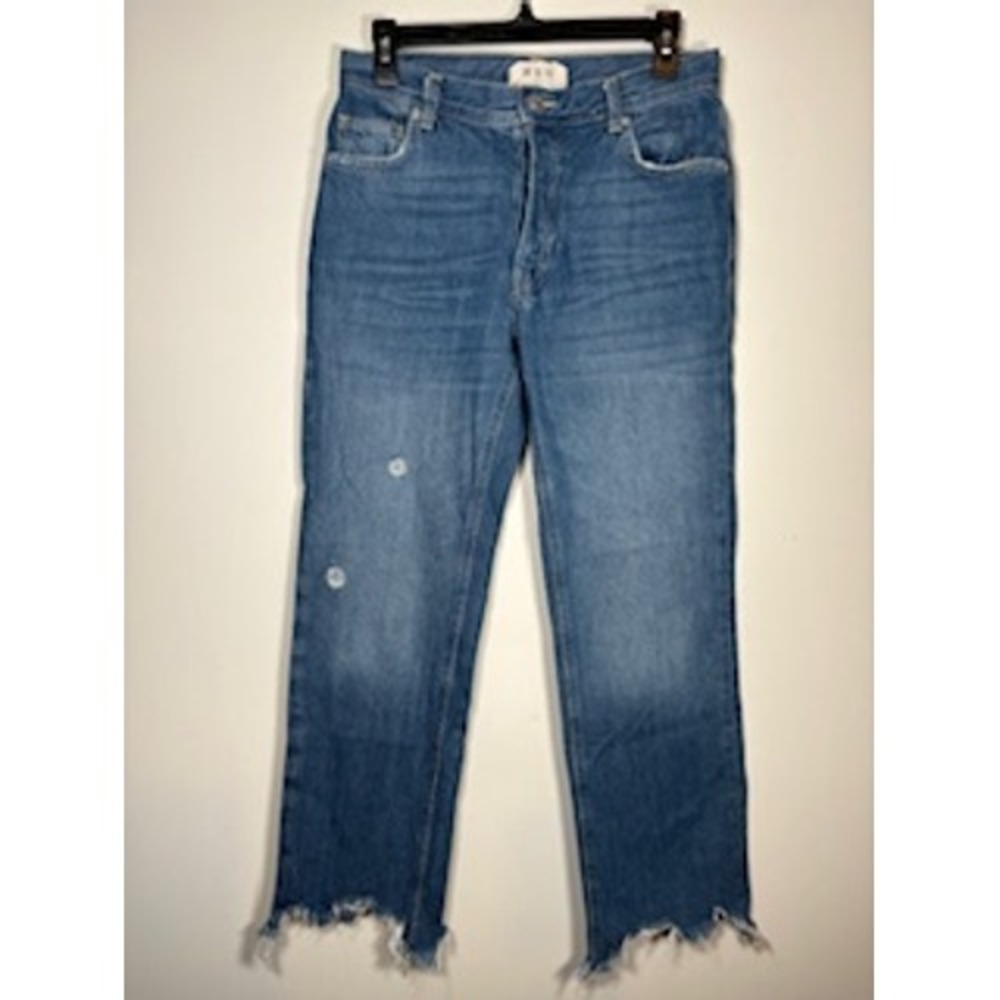 WE THE FREE Maggie Mid-Rise Straight Leg Jeans Size 27 Raw Hem Distressed Boho